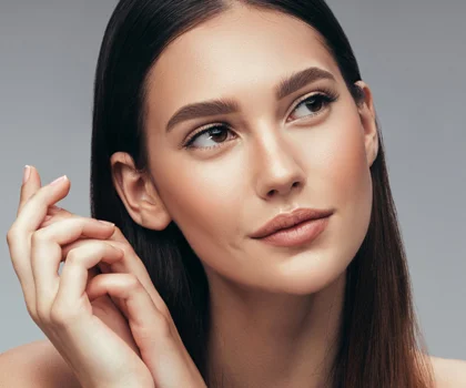 Portrait of a female model gazing up